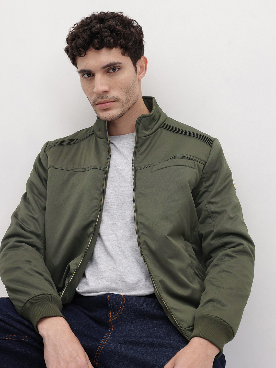The Roadster Life Co. Mock Collar Faux Fur Lined Paneled Bomber Jacket