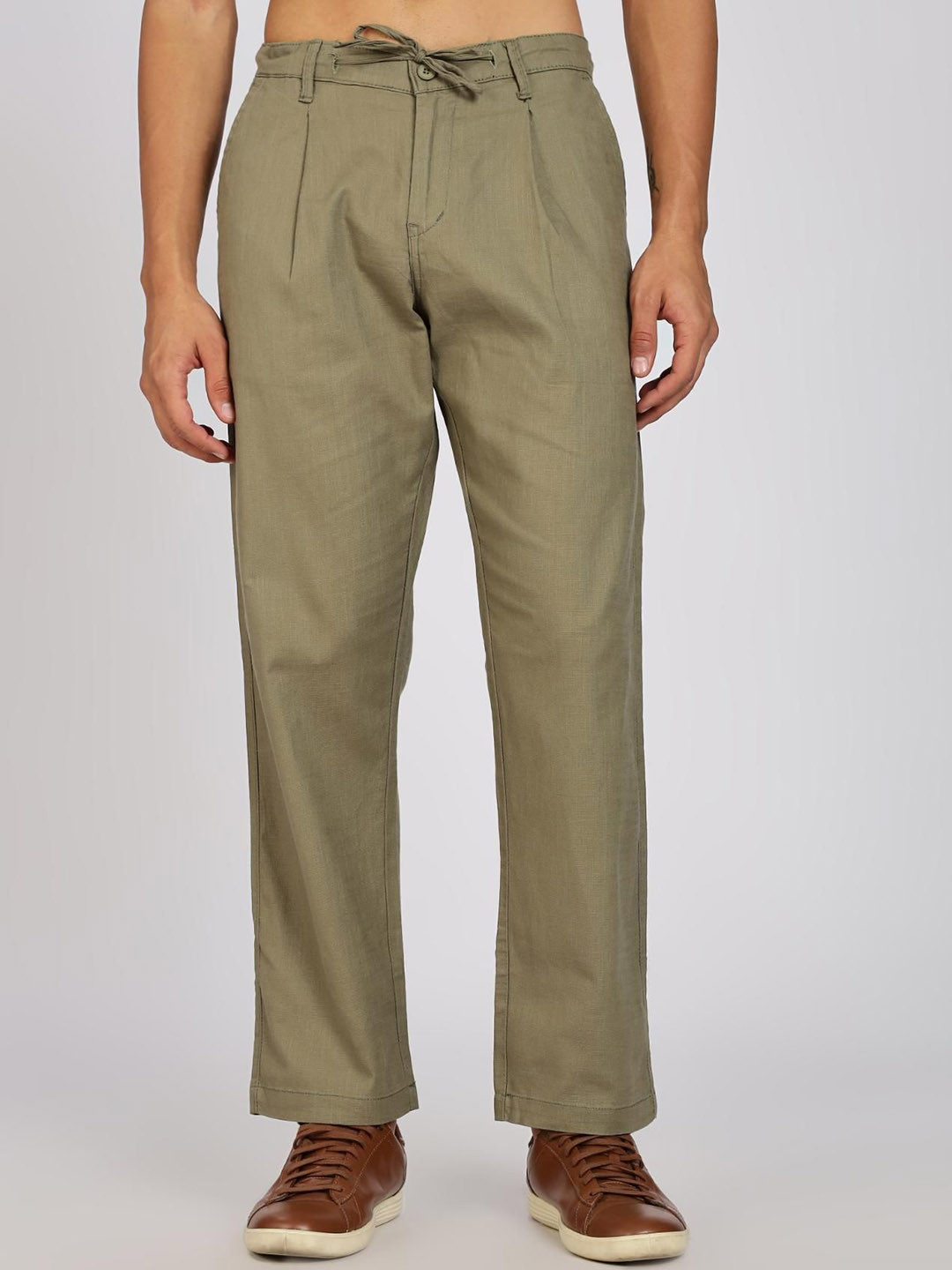 COLOR HUNT Men Relaxed Textured Mid-Rise Trousers