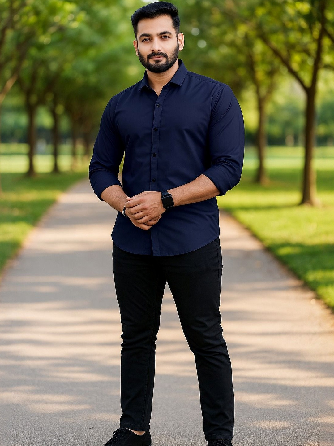 Moda Rapido Men Navy Blue Regular Fit Full Sleeve Casual Shirt