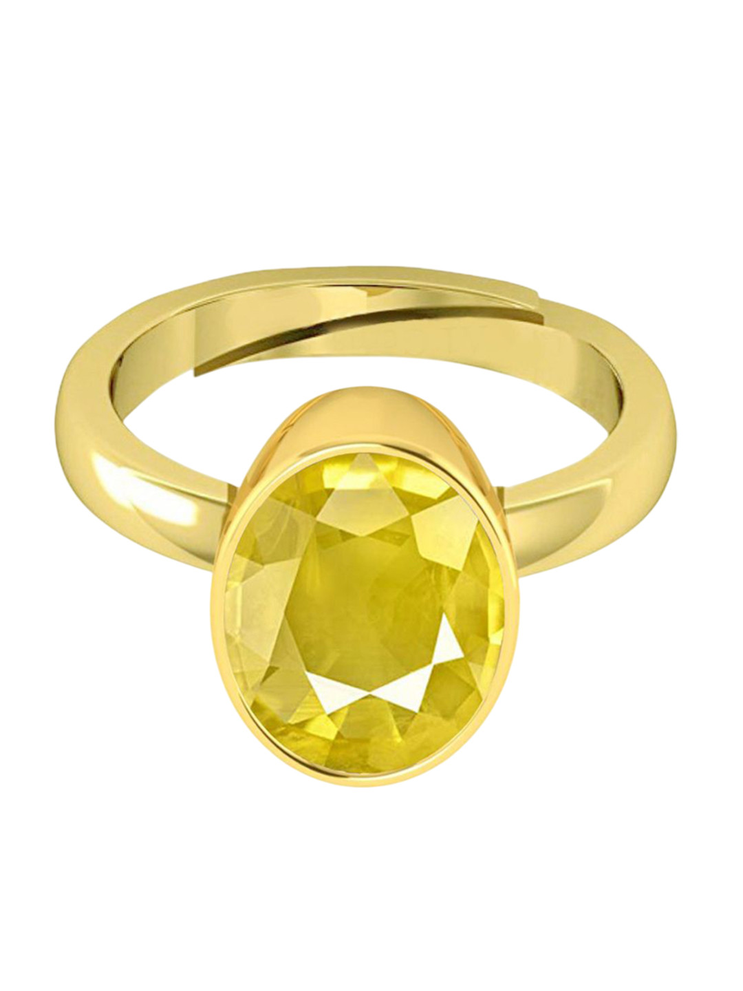VISHVMA Gold-Plated 8.00 Ratti Sapphire Puhkraj Gemstone Studded Finger Ring
