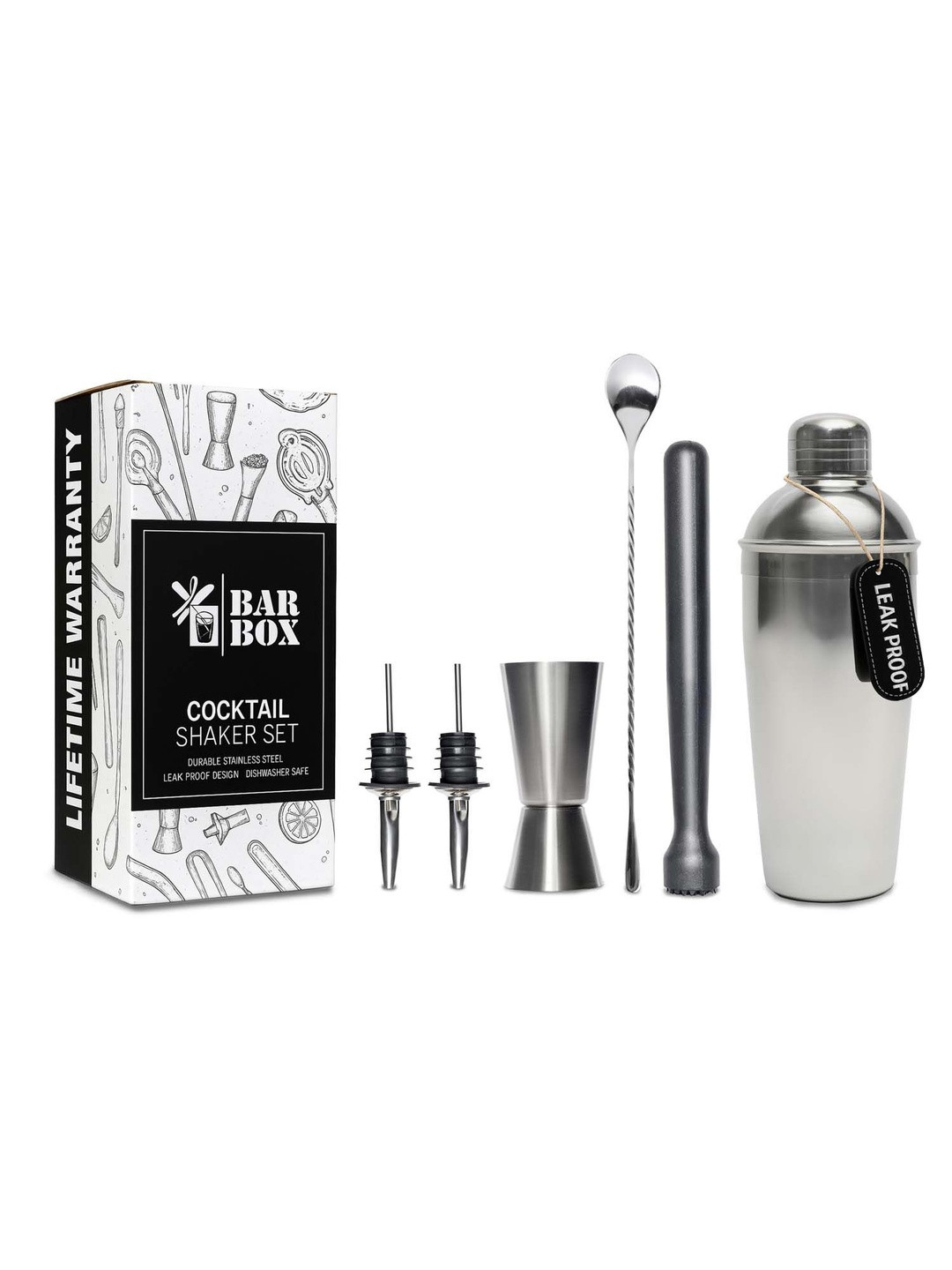 BAR BOX Silver-Toned Single Stainless Steel Barware Tool Sets