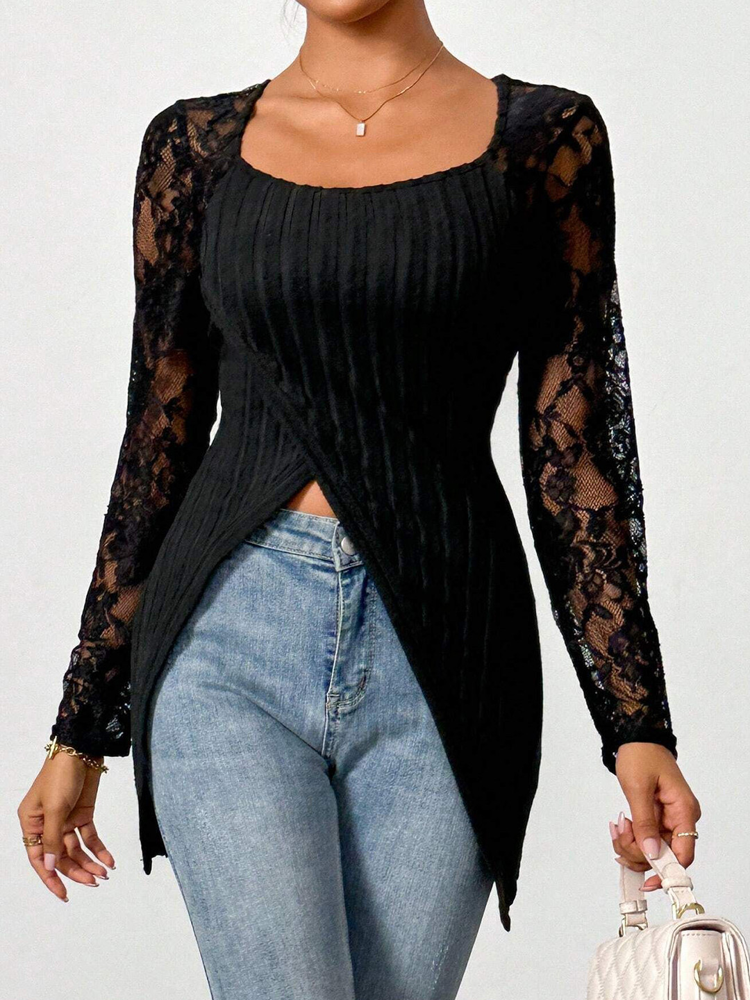 StyleCast Square Neck Longline Fitted Top