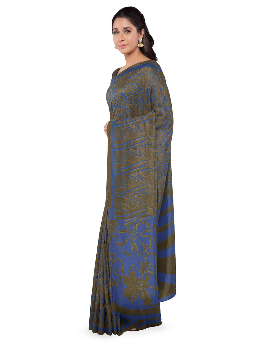 Garden Vareli Floral Satin Block Print Saree