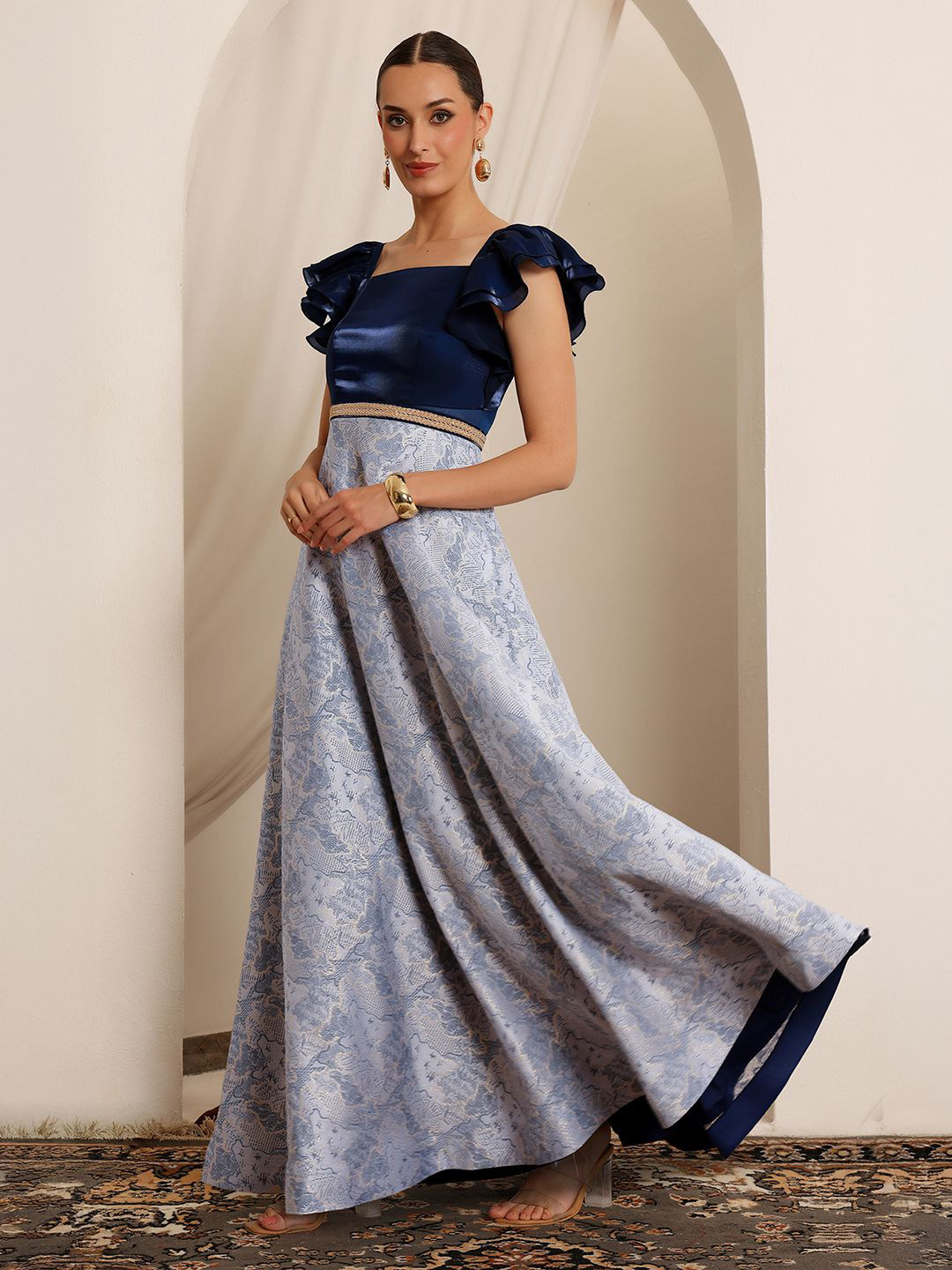 Miss Chase Women Floral Square Neck Ruffled Maxi Dress