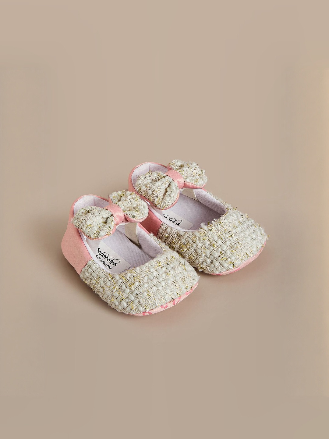 Hopscotch Girls Grey & Pink Synthetic Bow Applique Booties