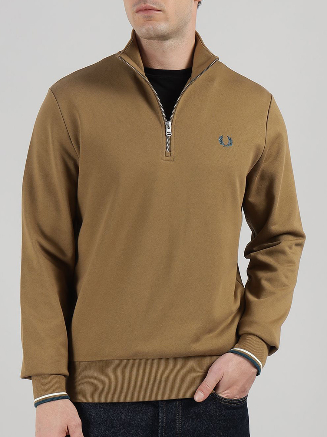 Fred Perry Men Pure Cotton Half Zip Sweatshirt