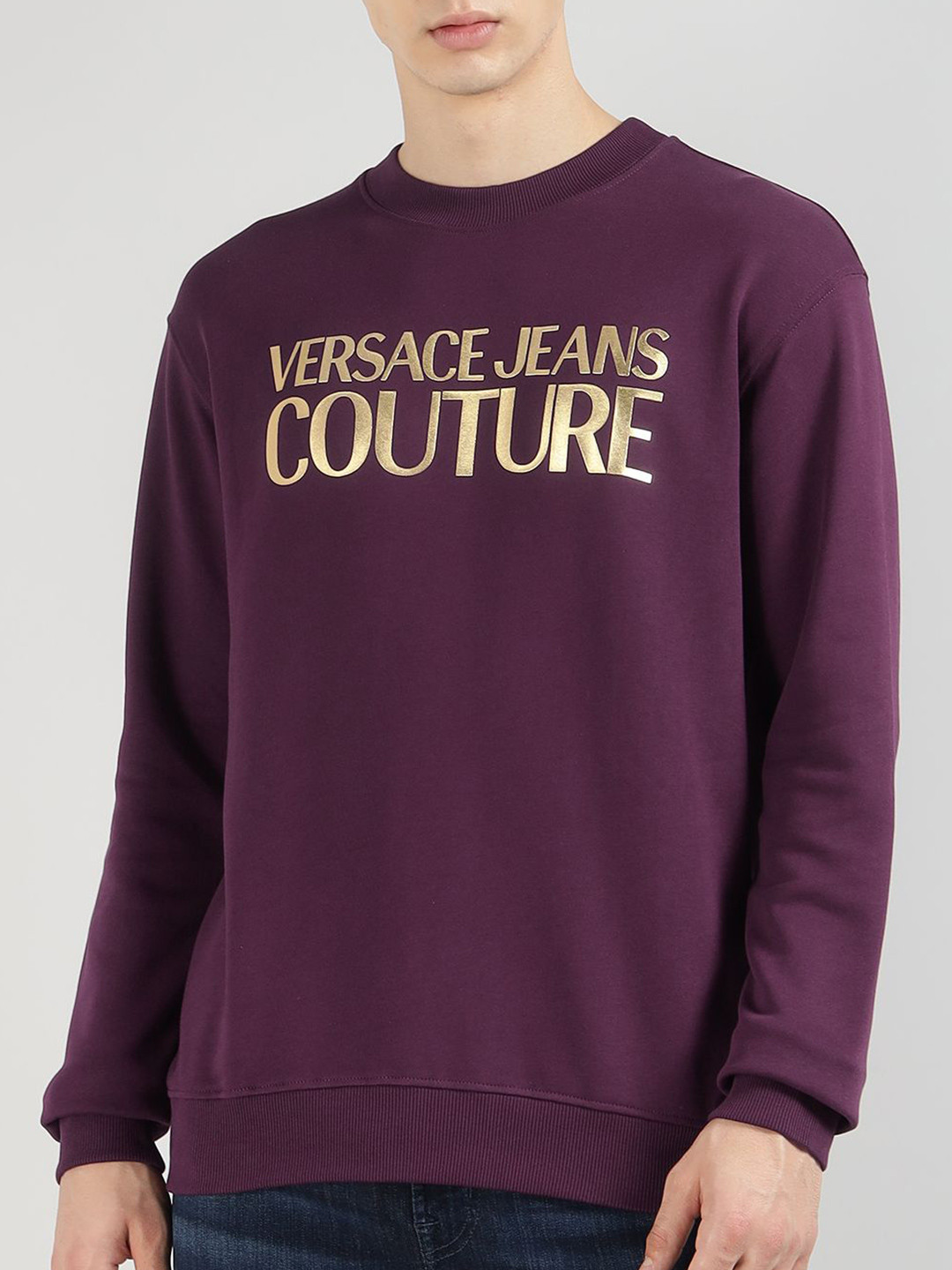 Versace Jeans Couture Men Typography Printed Long Sleeves Pure Cotton Sweatshirt
