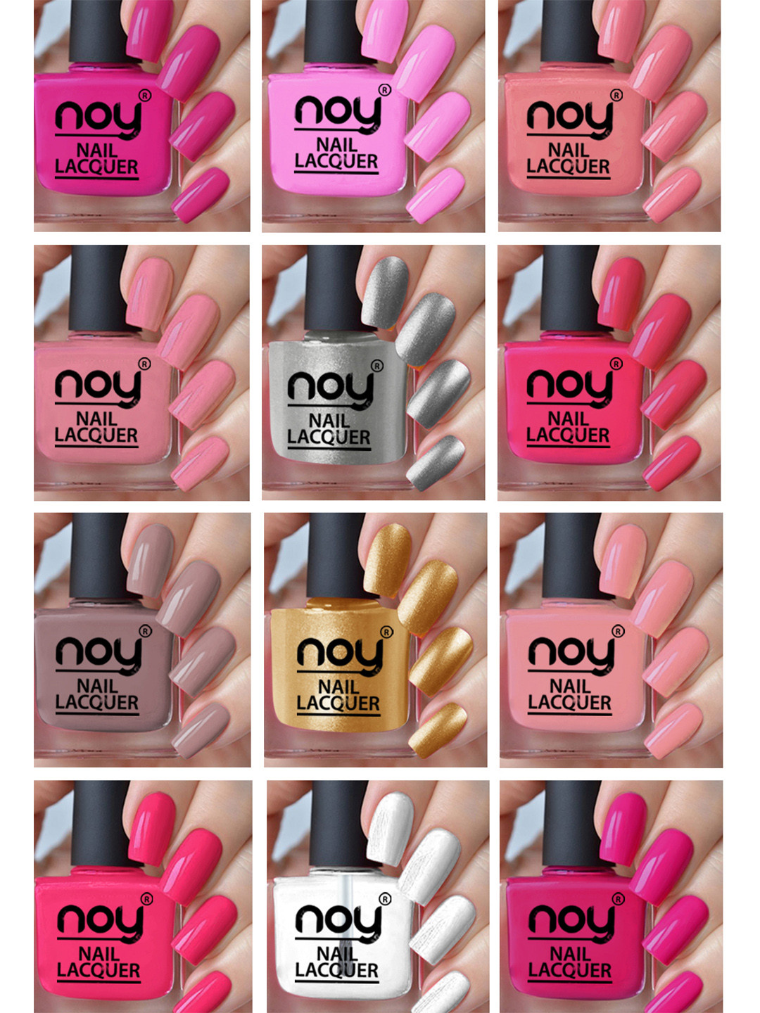 NOY Set Of 12 Long Lasting Glossy Nail Polish -6 ml Each