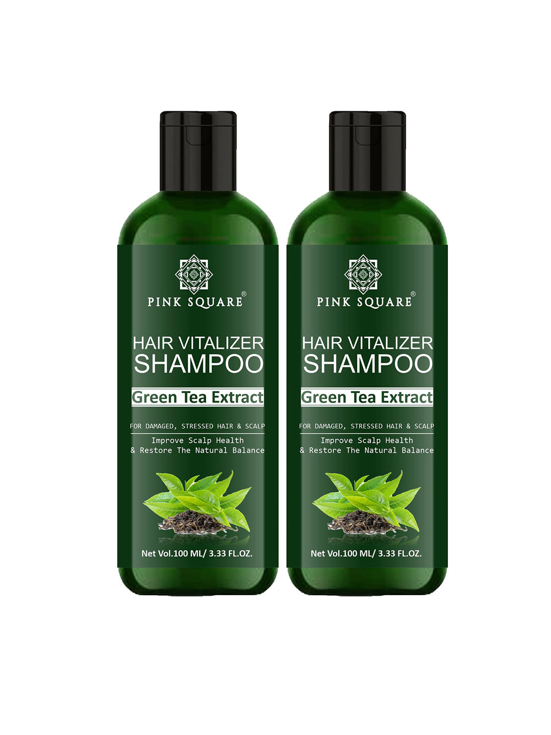 Pink Square Set Of 2 Hair Vitalizer Shampoo With Green Tea For Hair Growth - 100 ml Each