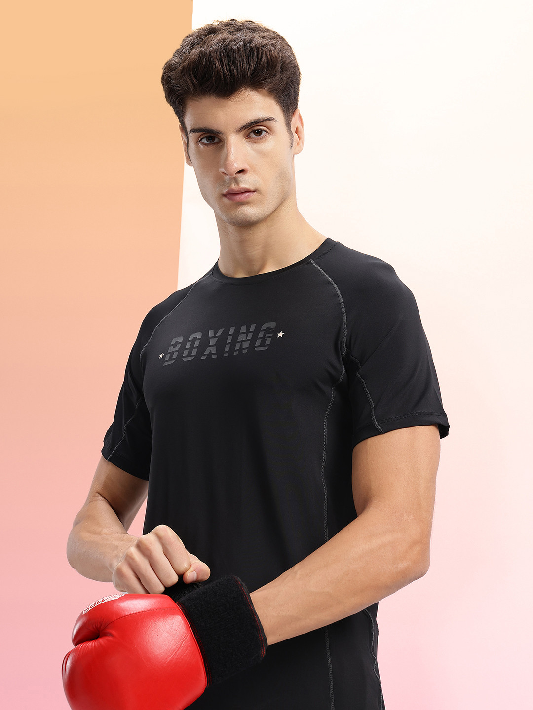 HRX by Hrithik Roshan Rapid-Dry Typography Print Contrast Stitch Slim Fit Training T-shirt