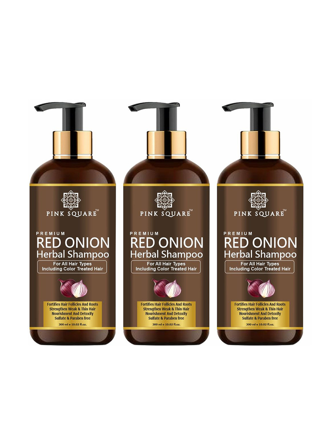 Pink Square Set Of 3 Red Onion Herbal Shampoo - 300 ml Each