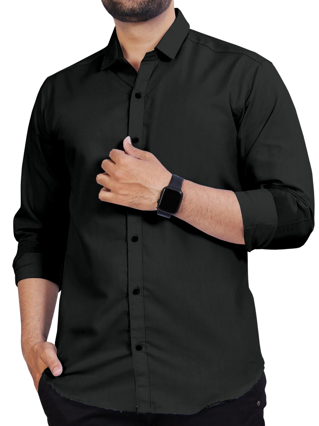 Moda Rapido Men Black Cotton Blend  Casual Shirt