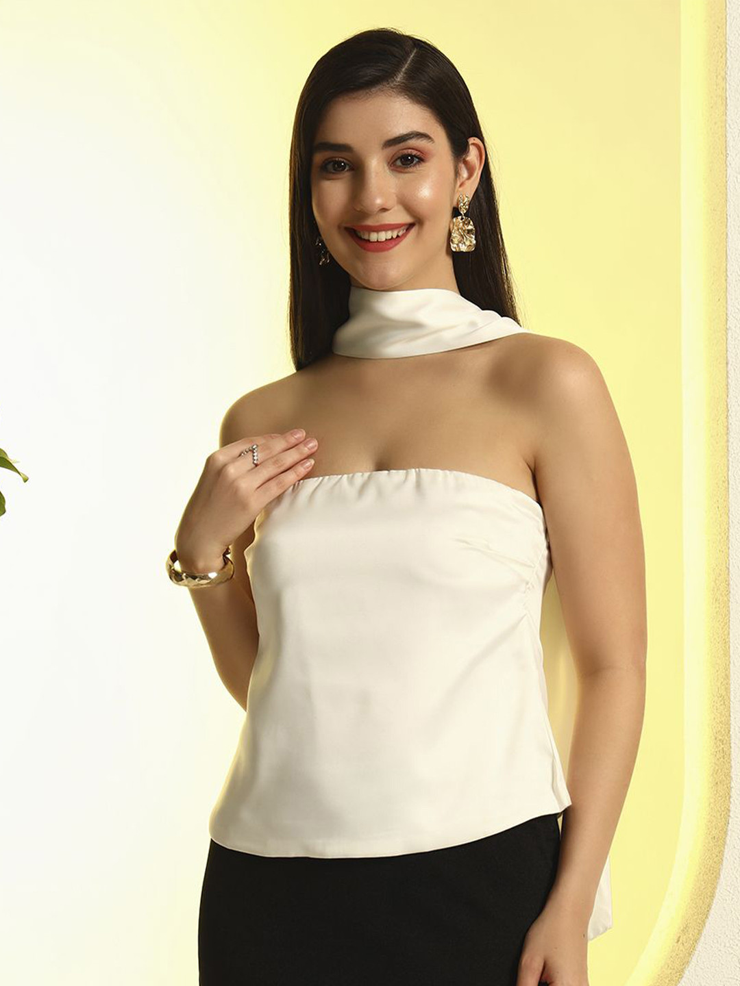 Zastraa Women Scarf Neck Satin Tube Top