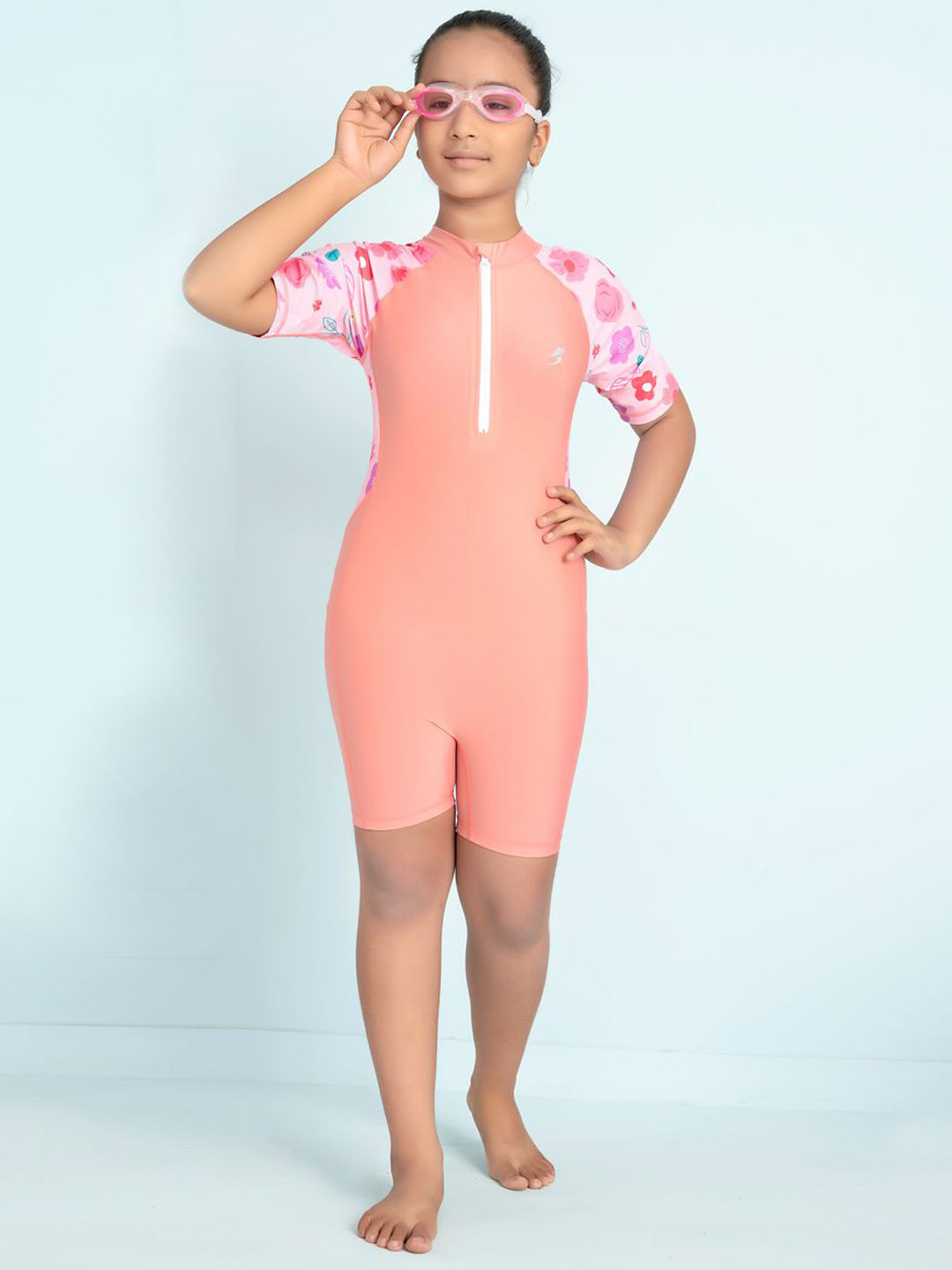 BAESD Girls Printed Round Neck Swim Set & Goggle