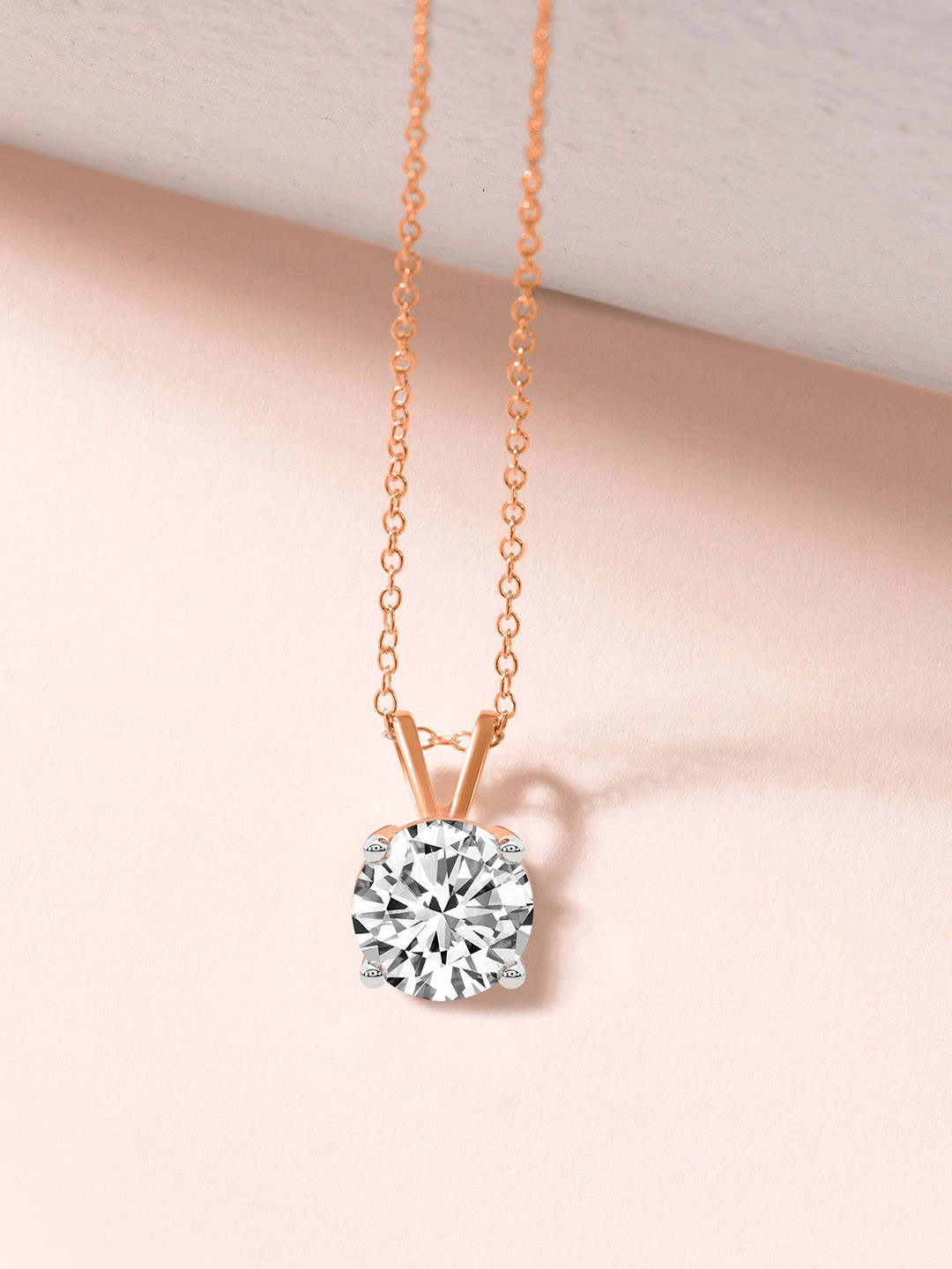 Sparkles 14Kt Rose Gold Prong Round Solitaire Pendant With Lab Grown .75 CtDiamond - 0.75g