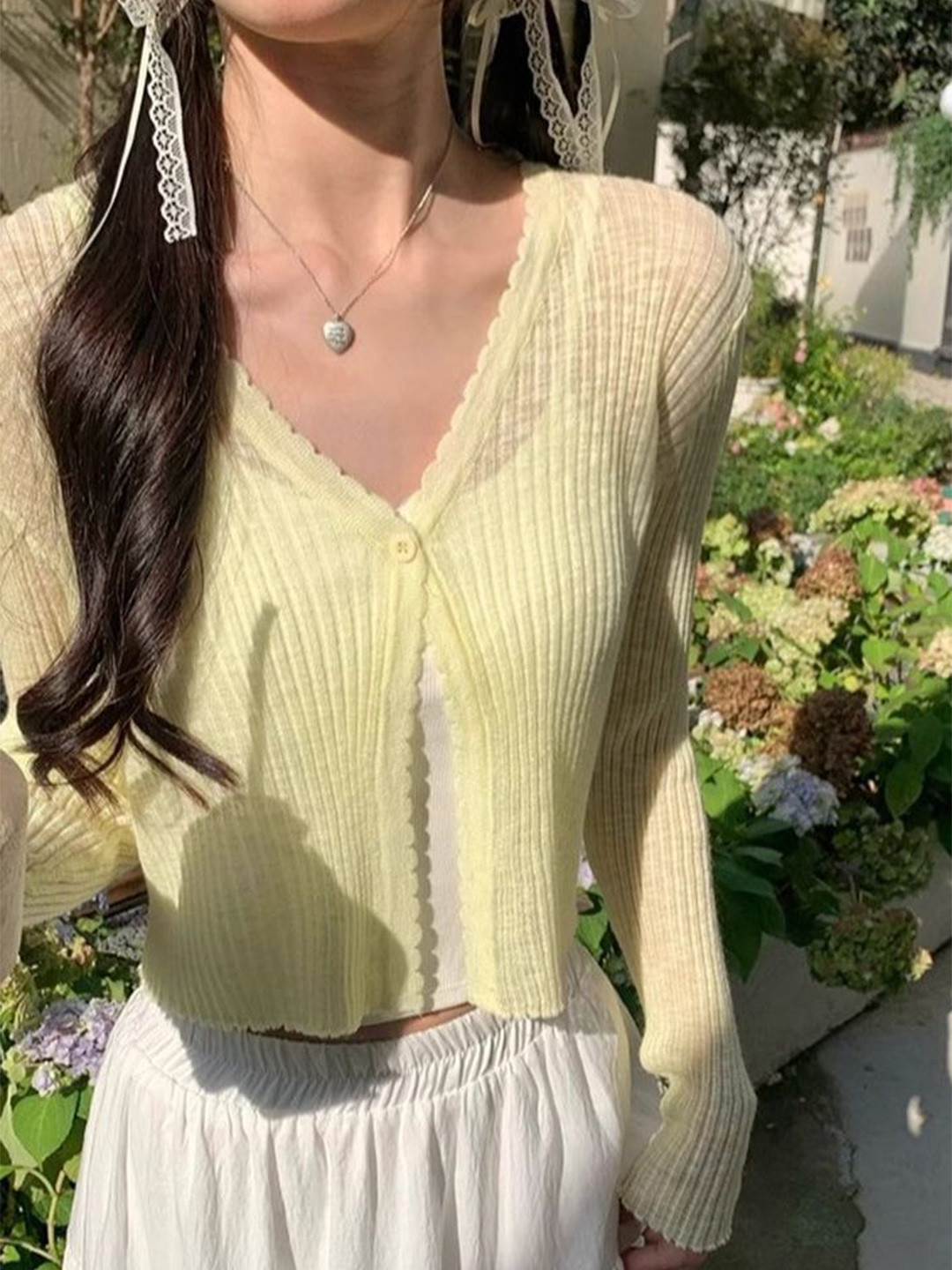LULU & SKY Women Striped Button Detail Crop Cardigan