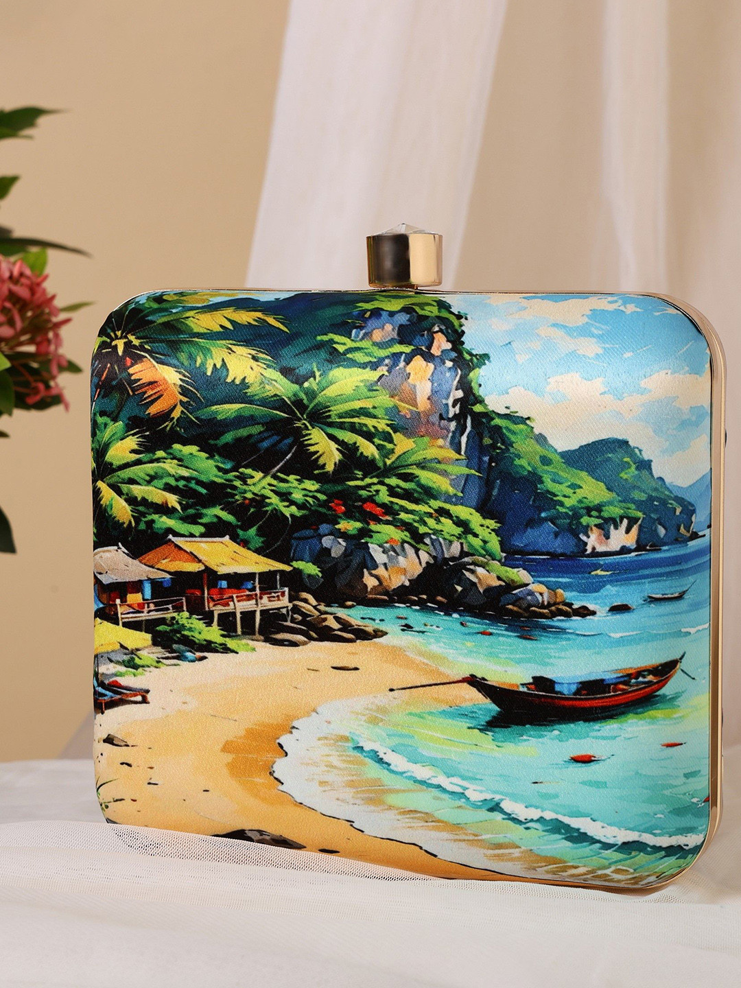 MYBWO Women Printed Click Purse Clutch With Detachable Chain