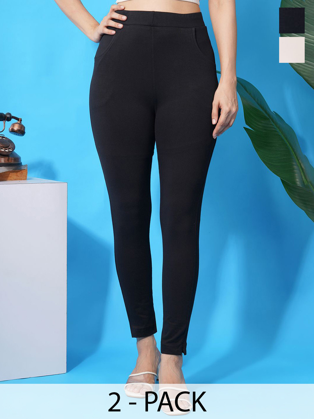 LEGITLOOKS Pack Of 2 Womens Mid-rise Ankle length Leggings with 2 Pocket