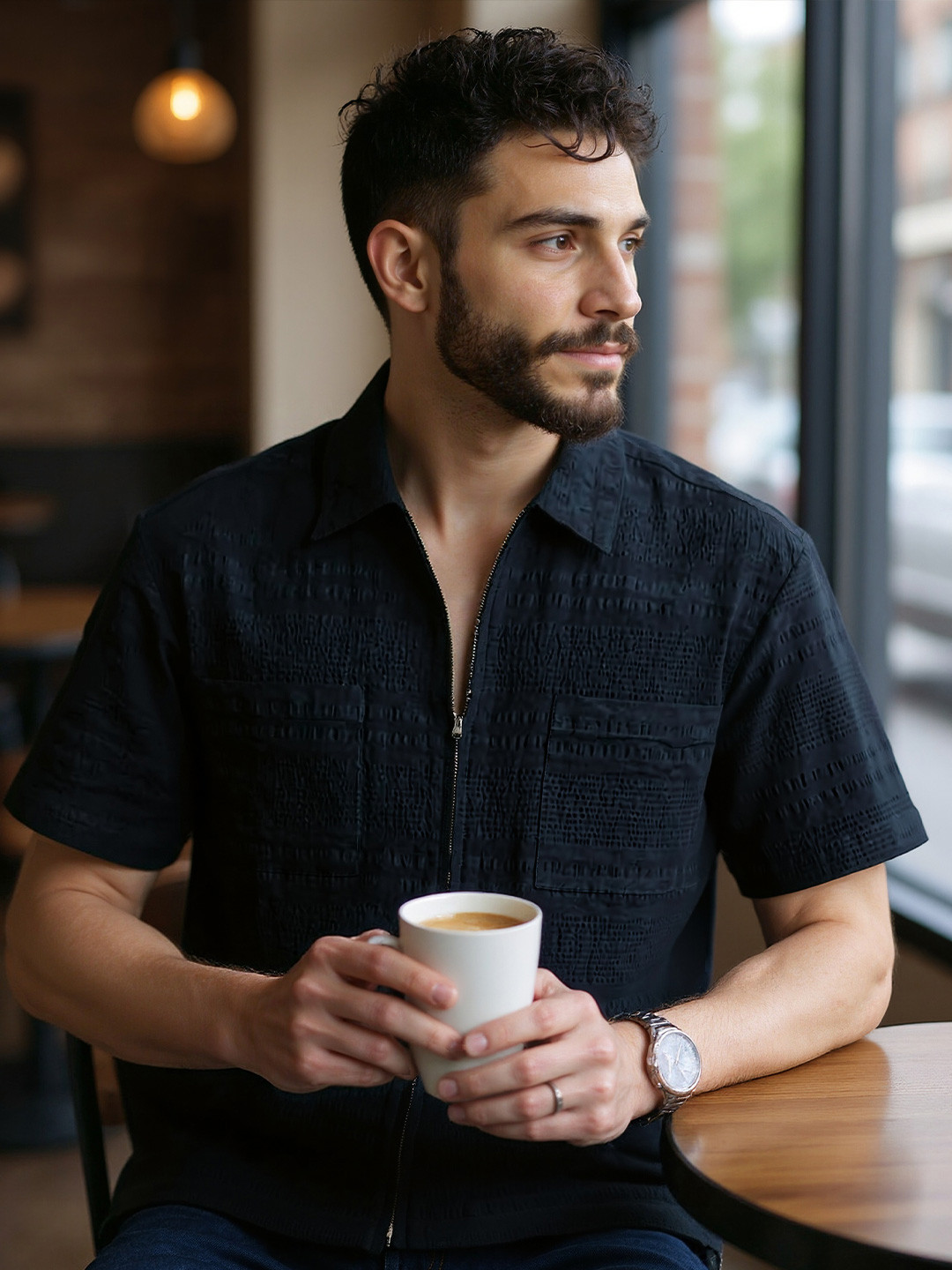 COVE AND LANE The Weekender Zip Checked Relaxed Fit Cotton Casual Shirt