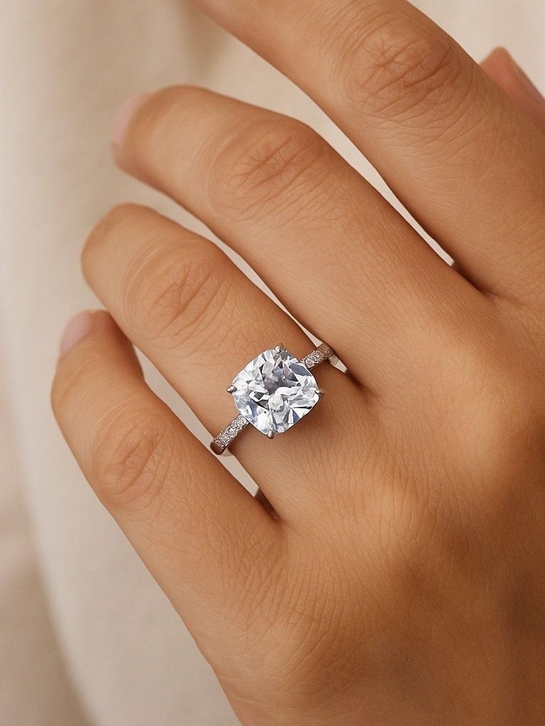 Silver by HM Women Rhodium-Plated Sterling Silver Zircon Finger Ring
