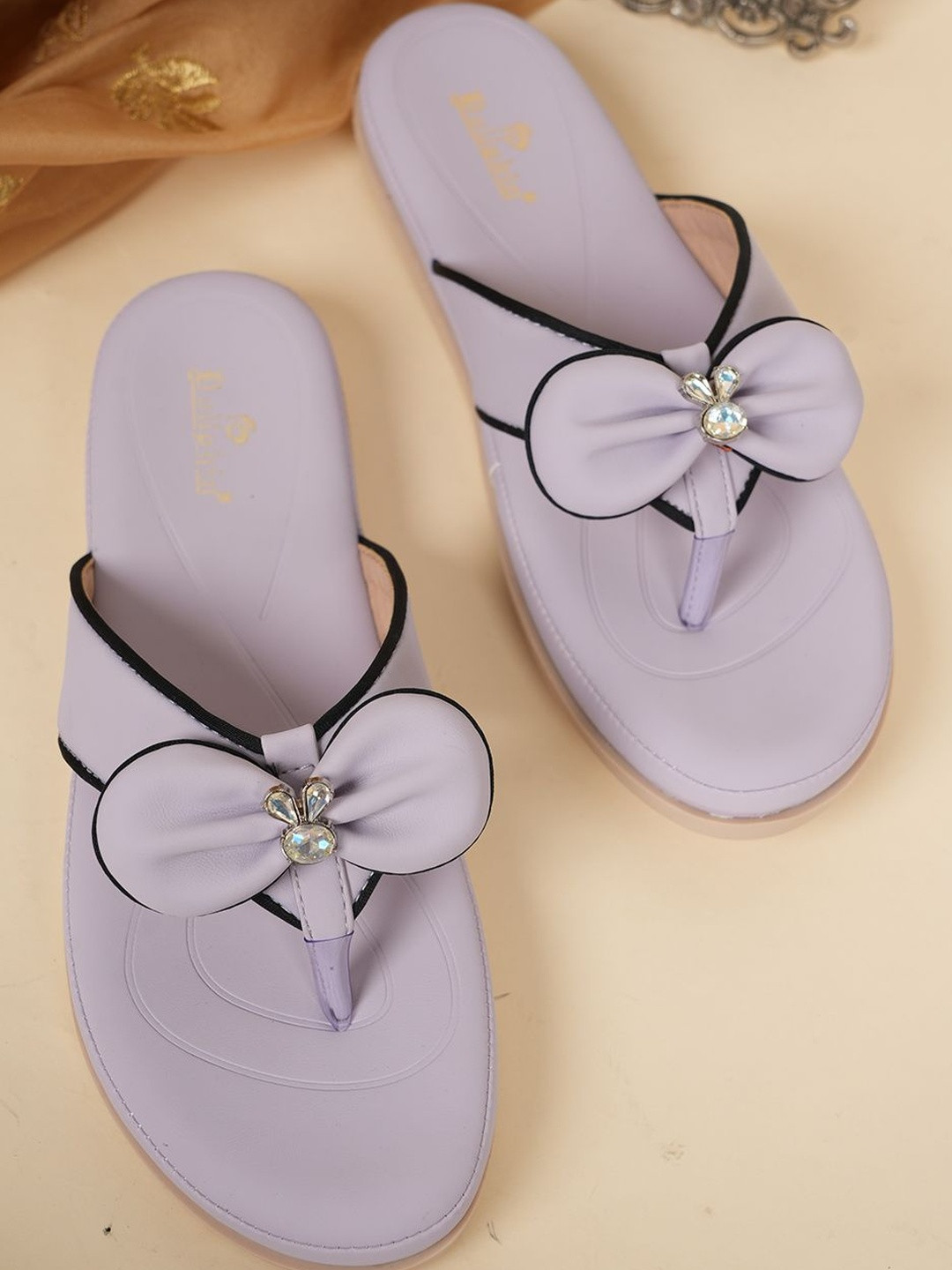 Dollphin Women Purple Solid PU Slipon Flats with Bows Detail
