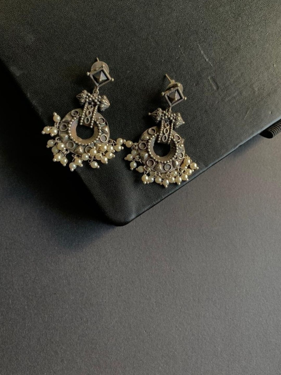 Kizzi Silver-Plated Oxidised Artificial Beads Drop earrings