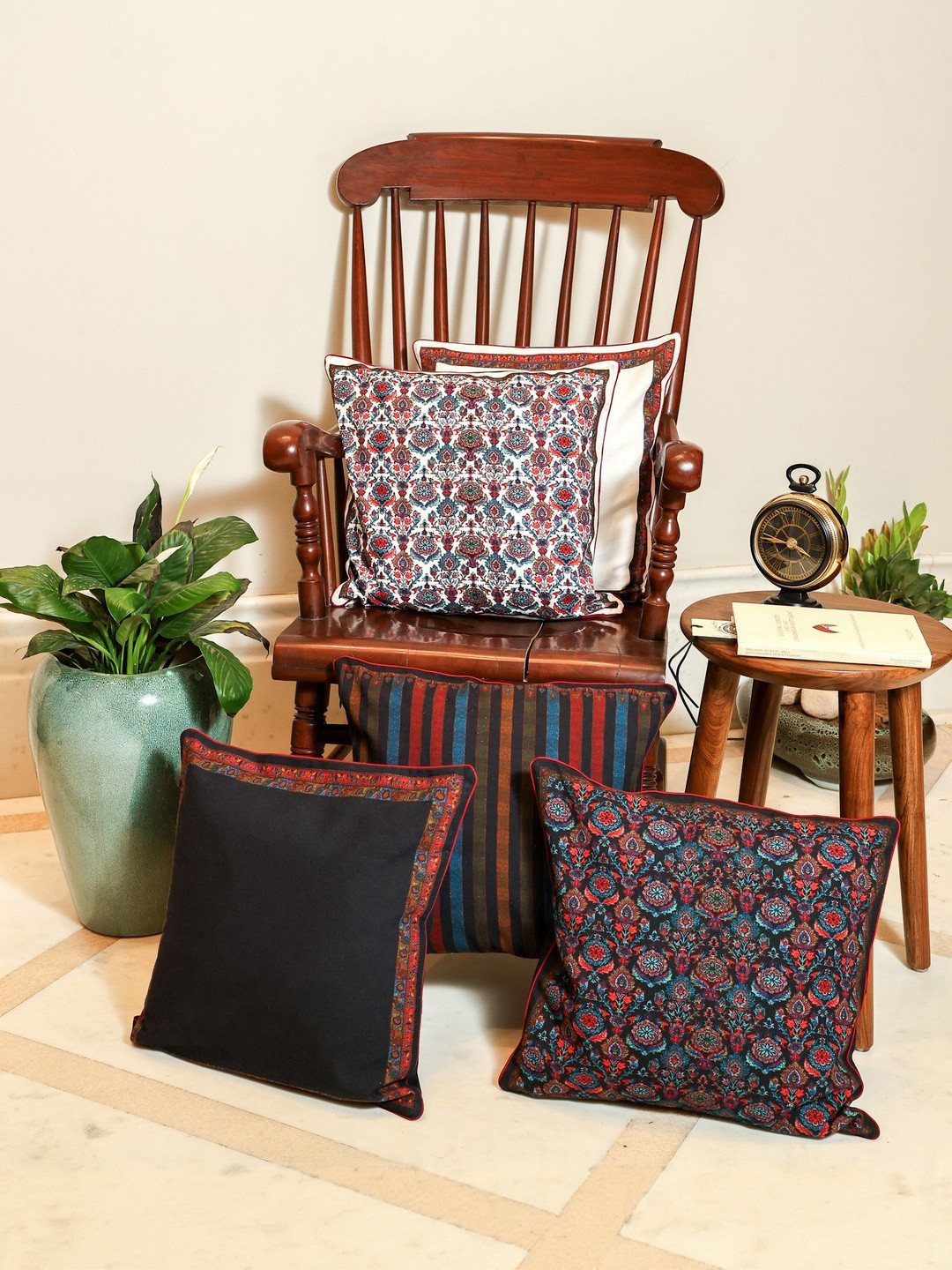 Sangria Pack of 5 Indigo Rust Medley Square Cushion Covers