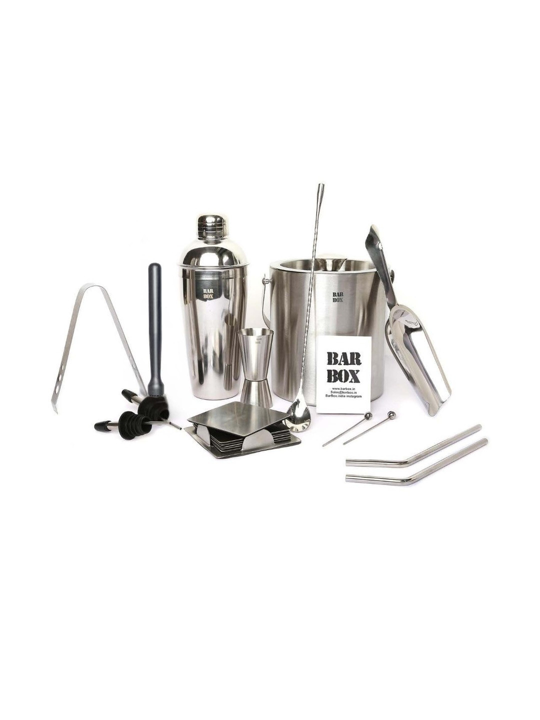 BAR BOX Silver-Toned 17 Pieces Stainless Steel Barware Tool Sets