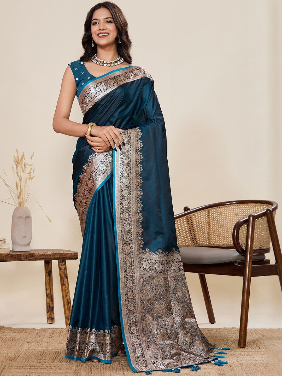 VS MALL Woven Design Zari Satin Designer Paithani Saree