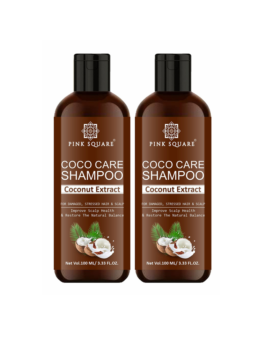 Pink Square Set Of 2 Coconut Extract Coco Care Shampoo- 100 ml Each