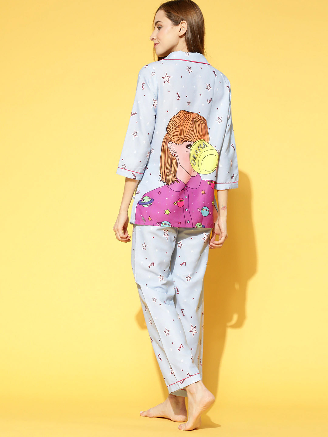 Bannos Swagger Women Stunning Blue Graphic Printed Night Suit