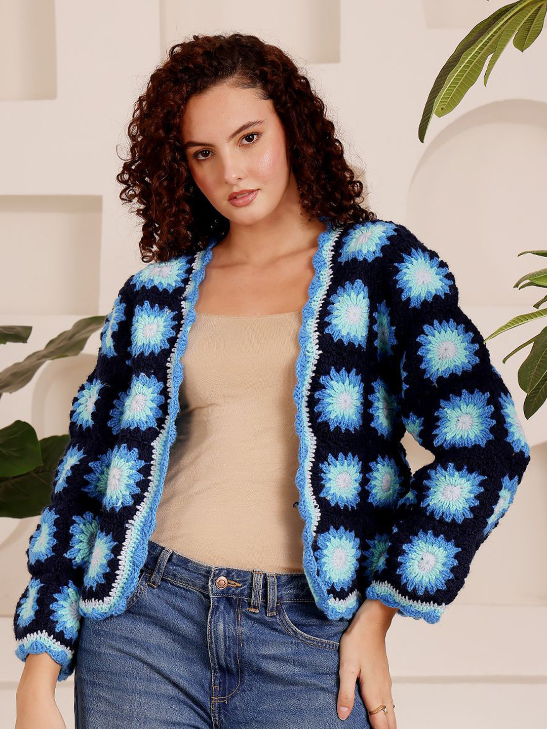 Velvery Women Crochet Front-Open Sweaters