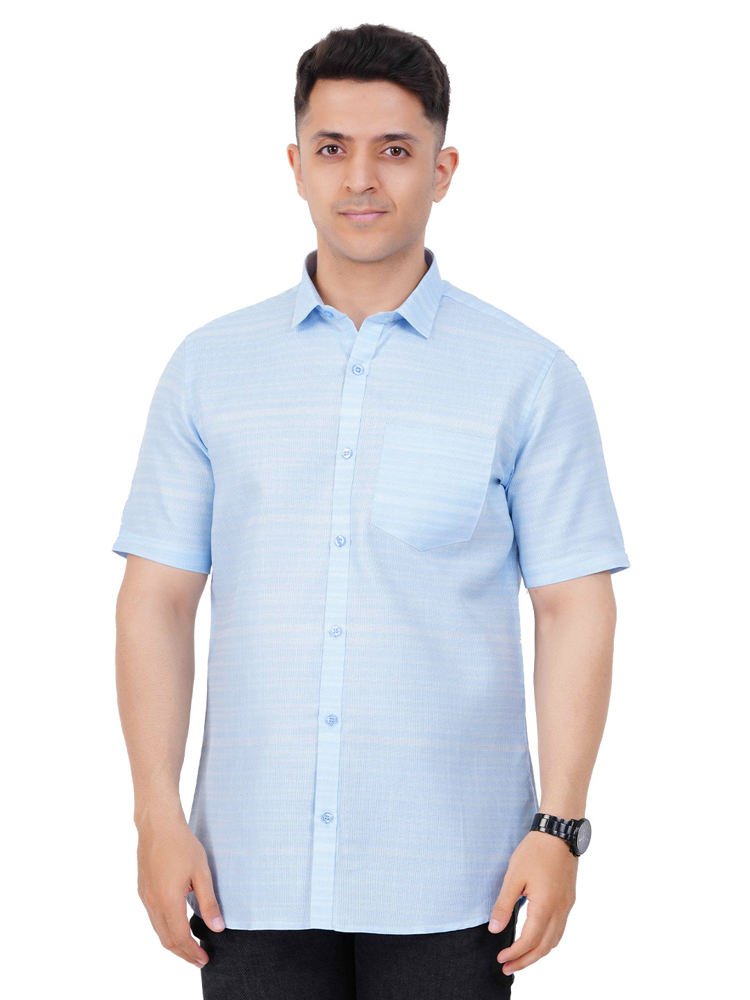 PRAKASAM COTTON Mens Self Design Half Sleeve Formal Linen Cotton Shirt