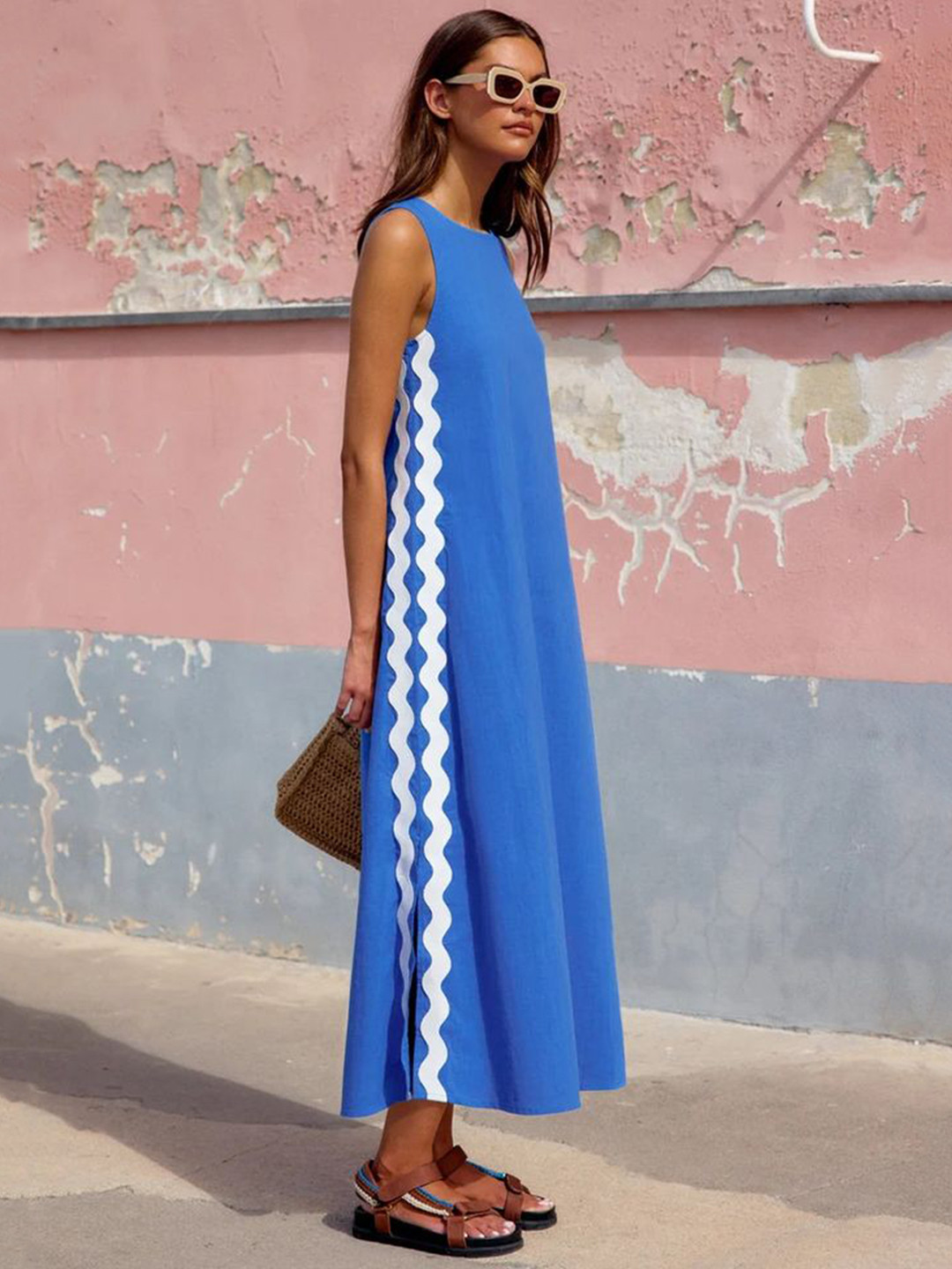 LULU & SKY Women Colourblocked Ric-Rac Trimmed A-Line Midi Dress