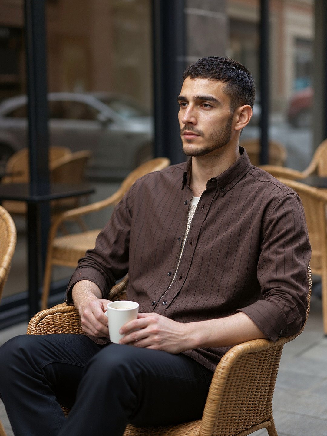 COVE AND LANE Striped Classic Cotton Casual Shirt