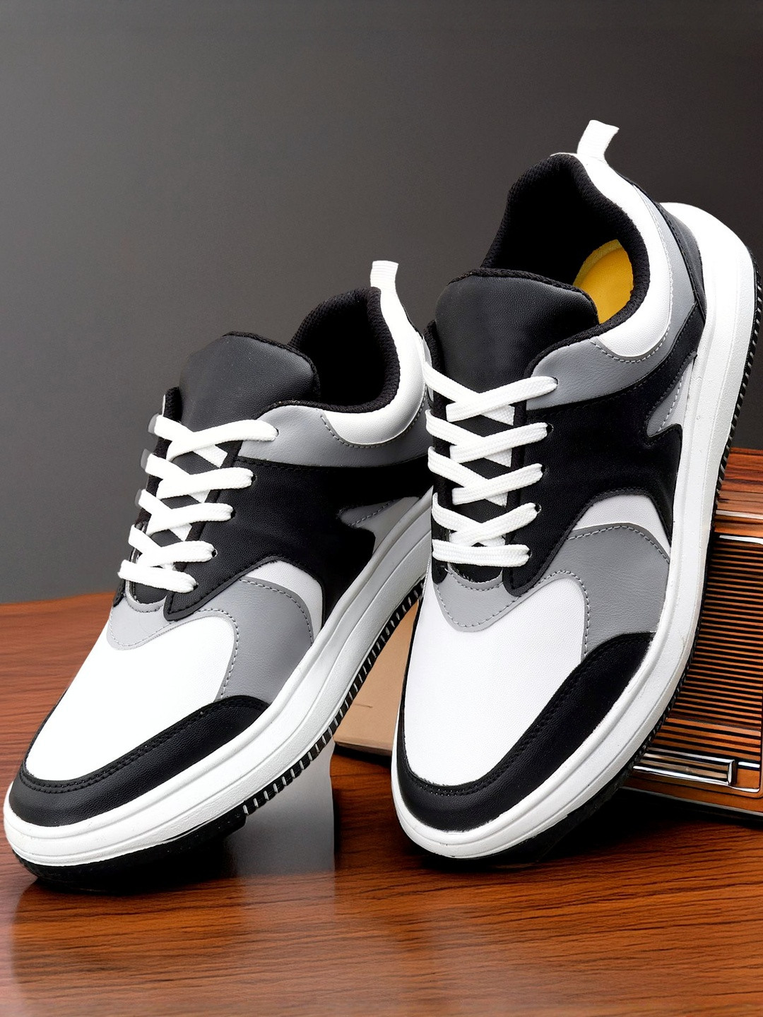 RANFO Men Black & White Synthetic Suede With PVC Sole Sneakers