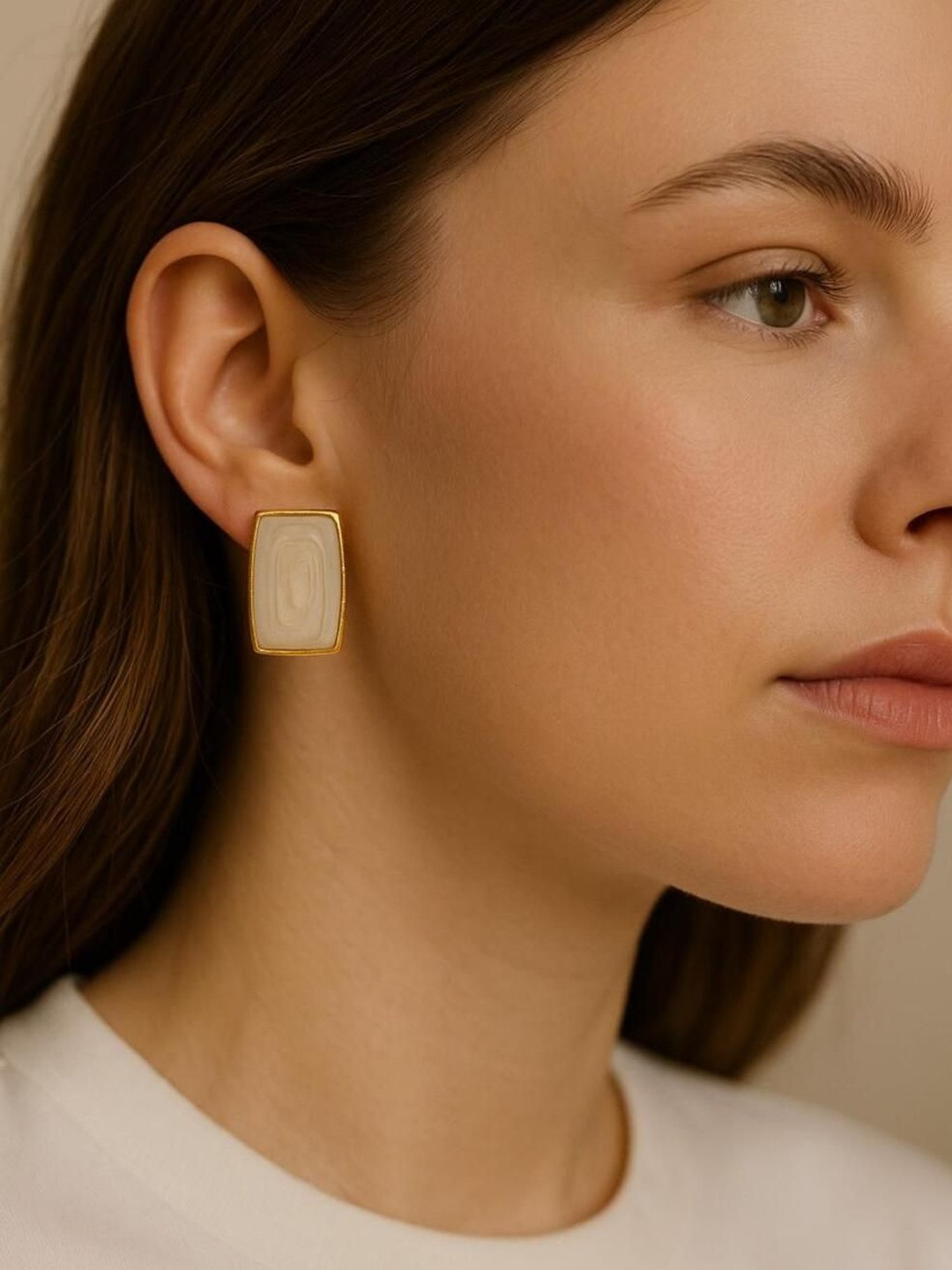 MODFUSE Gold Plated Rectangular Stud Earrings