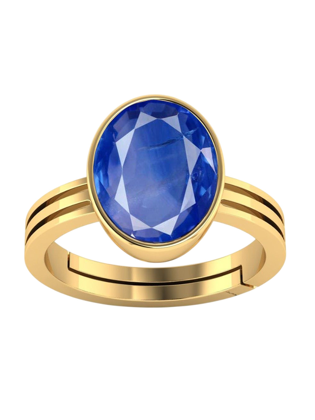 VISHVMA Gold-Plated 7.00 Ratti to 7.50 Ratti Sapphire Gemstone Studded Finger Ring