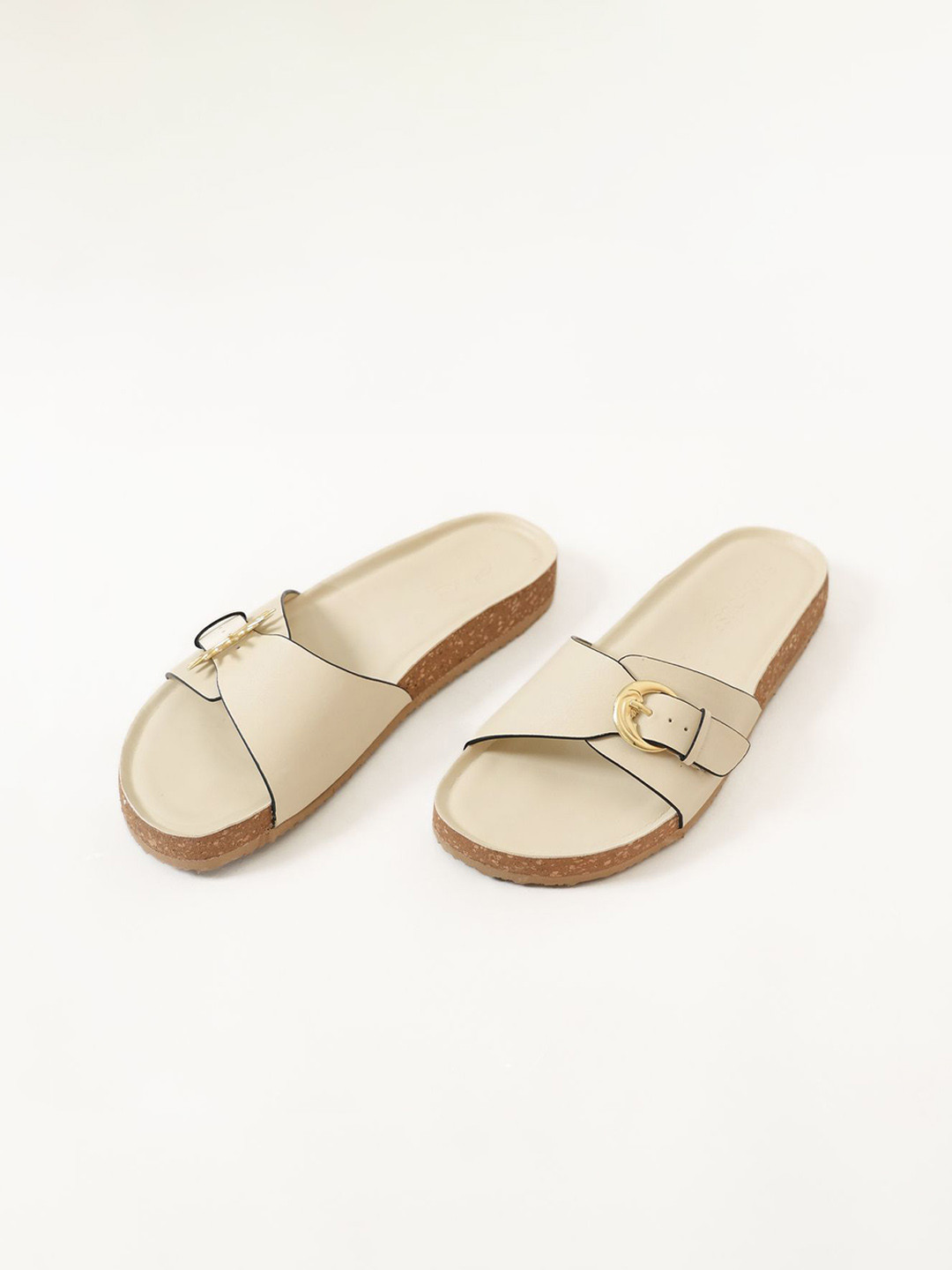 BIRDHOUSE Women Birdhouse Shaam Savera Slides Cream Understated Glam Piece Open Toe Flats