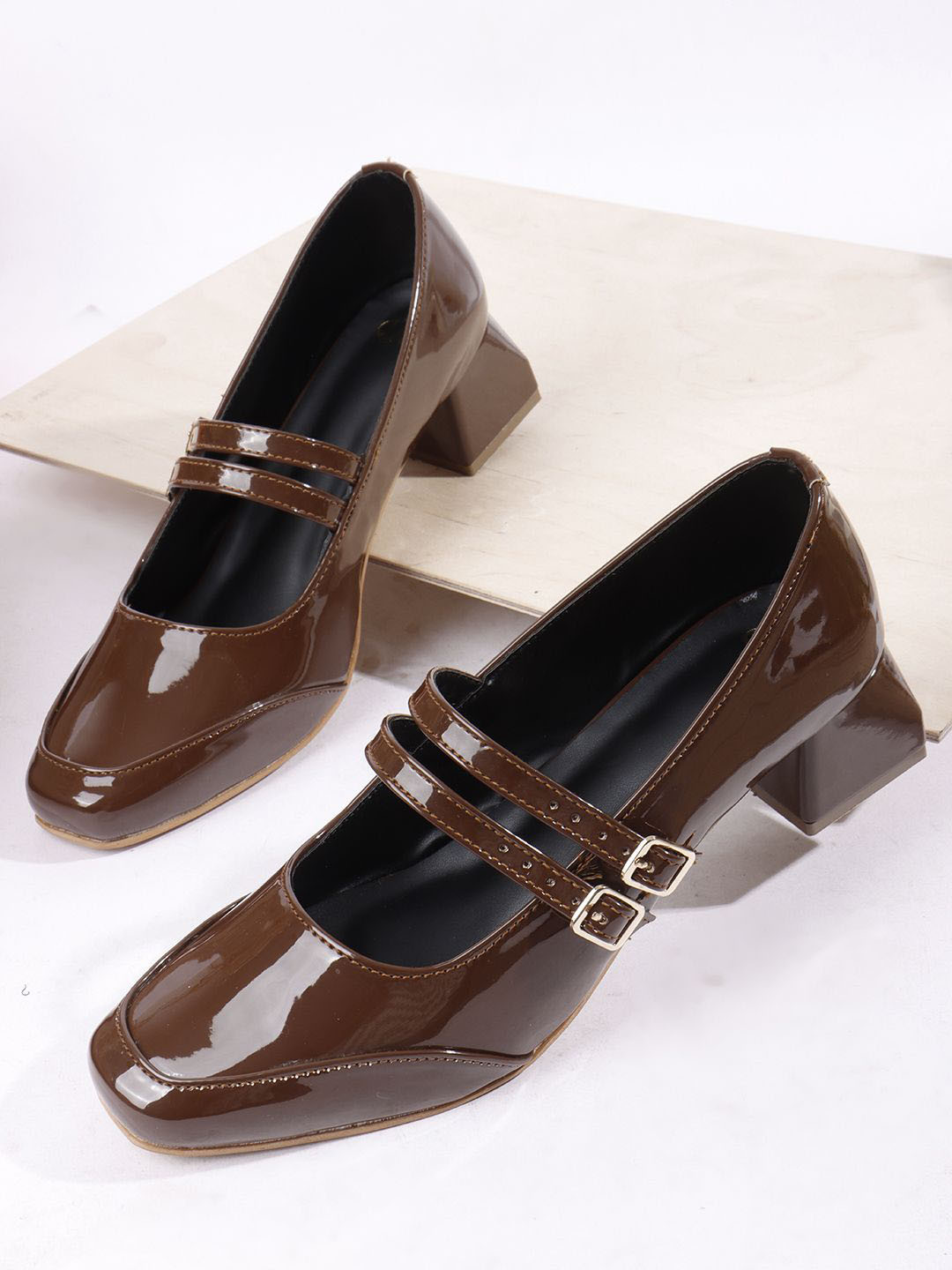 Try Me Women Solid Block Heel Sandals with Double Strap