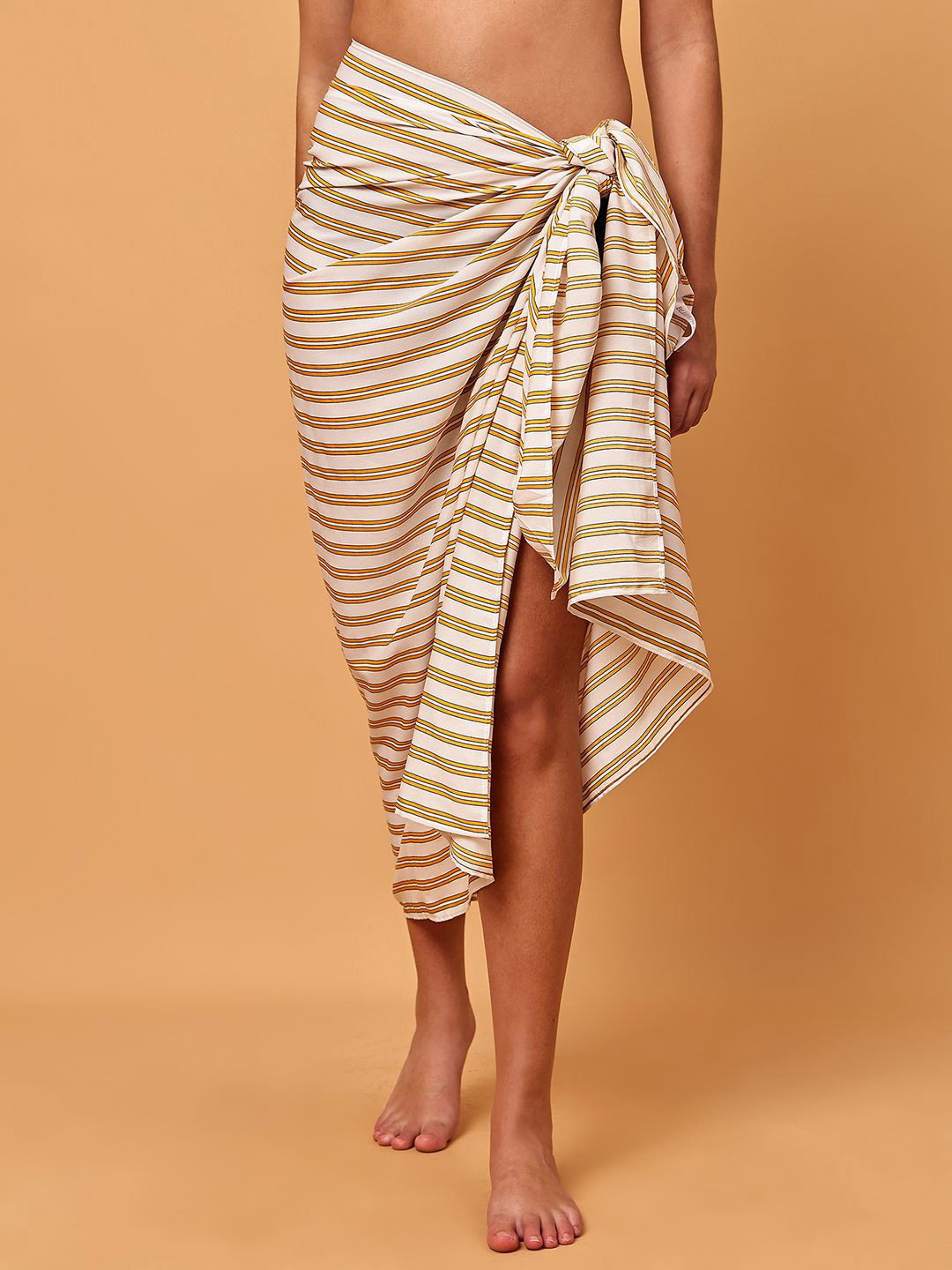 Blissence Horizontal Striped Pure Cotton Ankle Length Cover Up Sarong