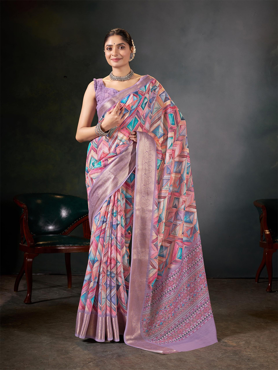 Garden Vareli Linen Blend Designer Saree