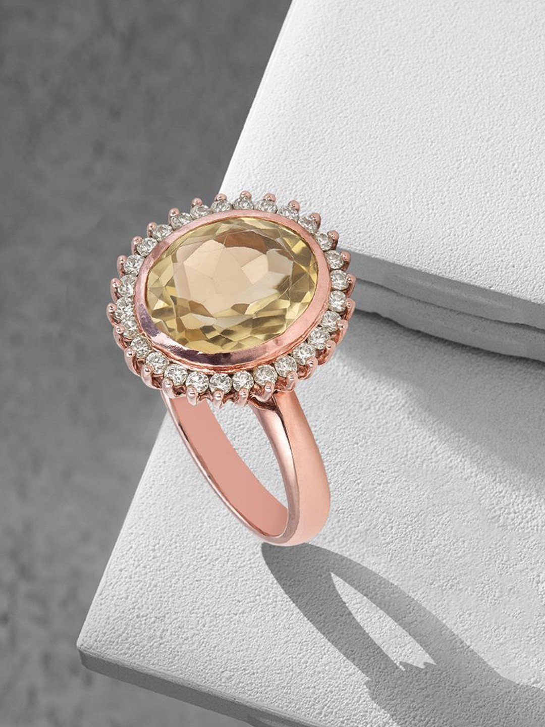 Meadows 925 Sterling Silver Rose Gold-Plated Citrine CZ & Gemstone Studded Finger Ring