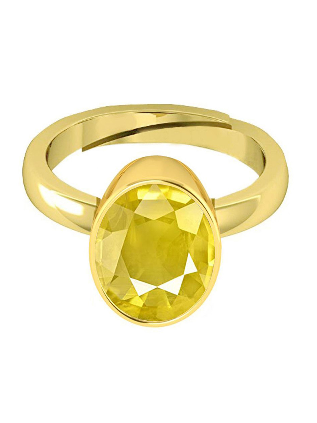 VISHVMA Gold Plated 7.00 Ratti to 7.50 Ratti Sapphire Pukhraj Gemstone-Studded Finger Ring