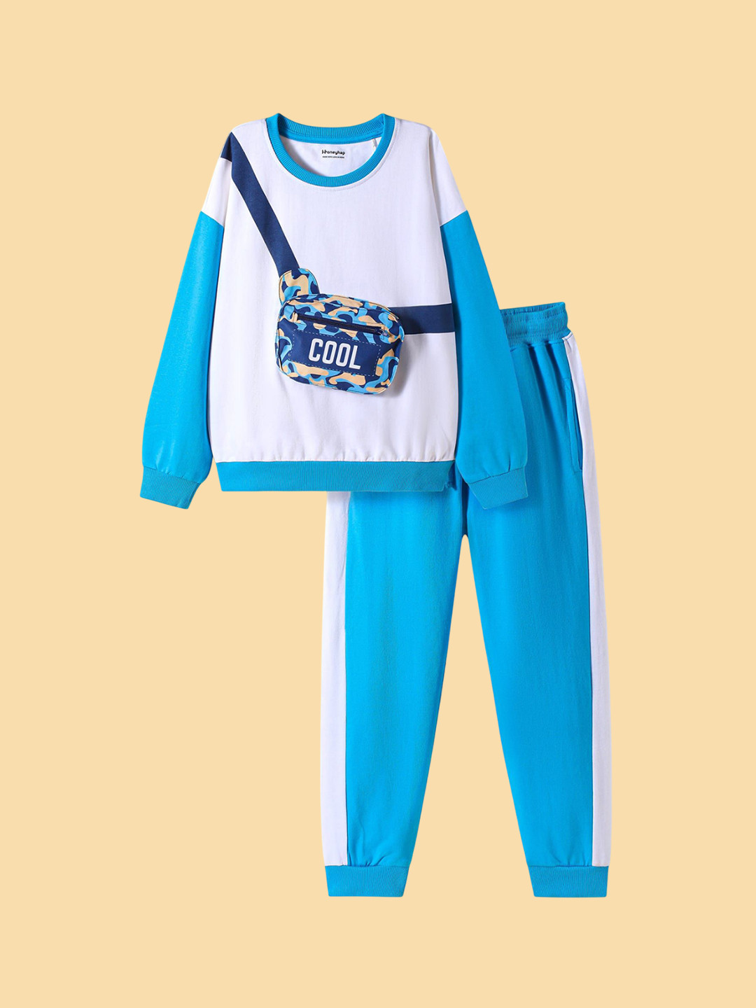 Honeyhap Boys Printed Pure Cotton T-shirt &  Joggers Night Suit with Attached Pouch Pocket