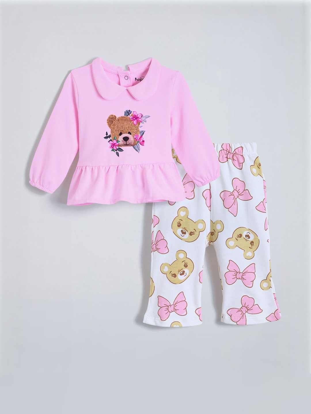 Hopscotch Girls Bear & Bows Printed Clothing Set