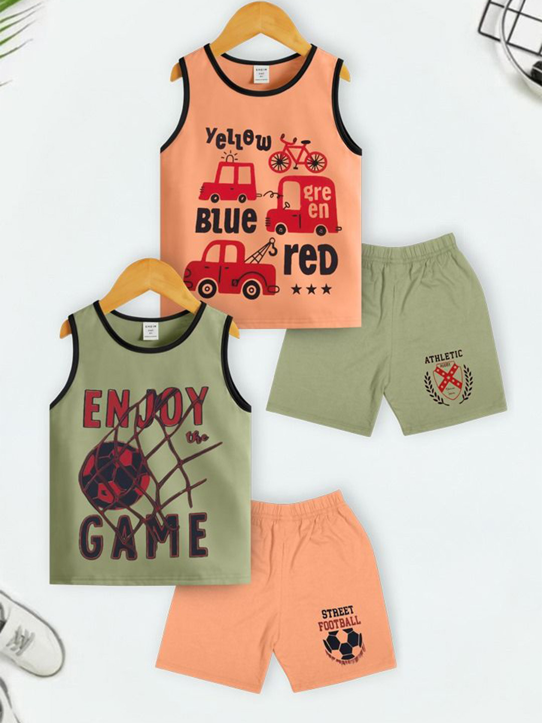 INDIA FASHION FAB Boys Pack Of 2 Cotton Sleeveless Round Neck Clothing Set