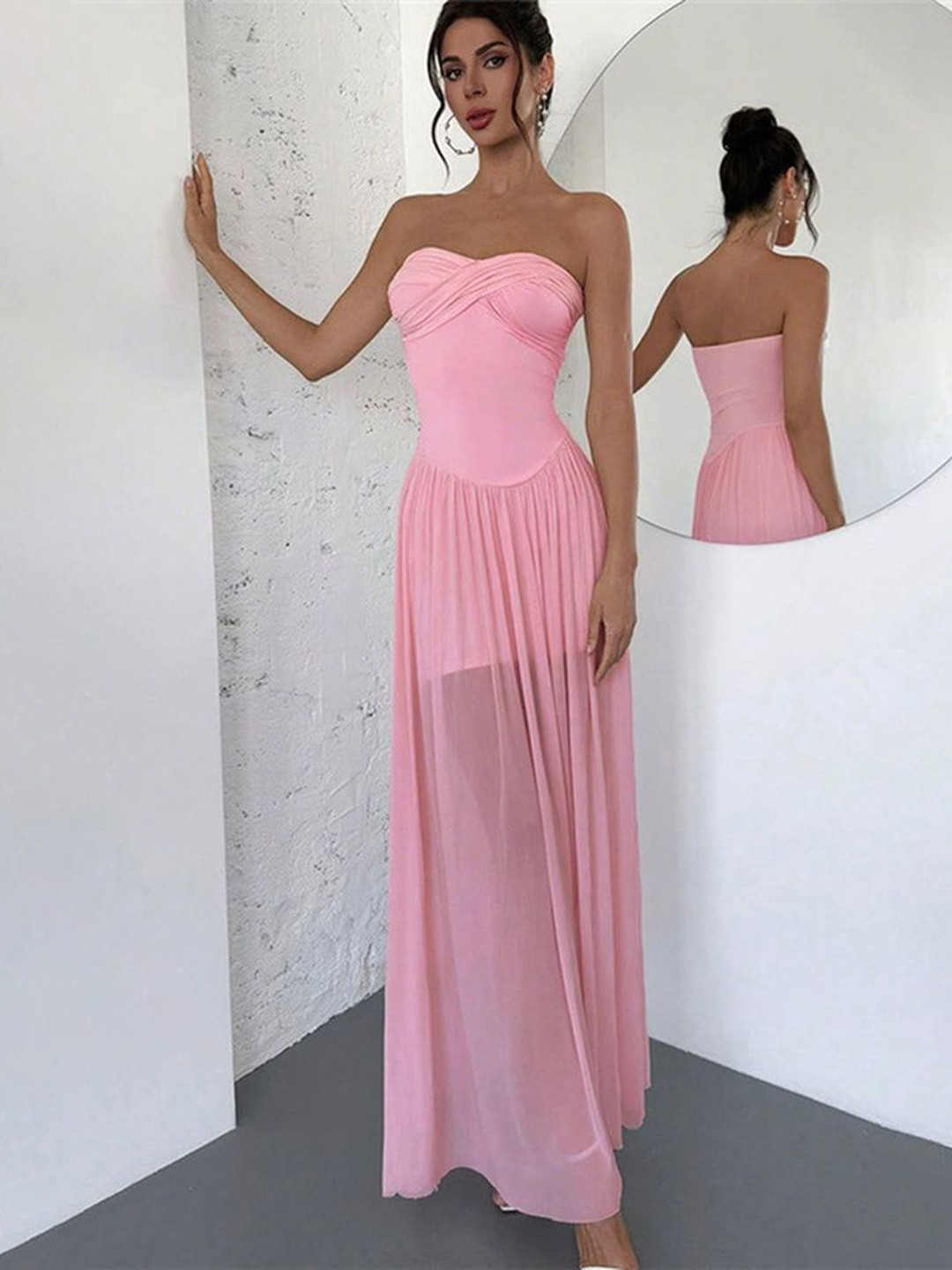 LULU & SKY Women Gathered or Pleated Strapless Maxi Dress