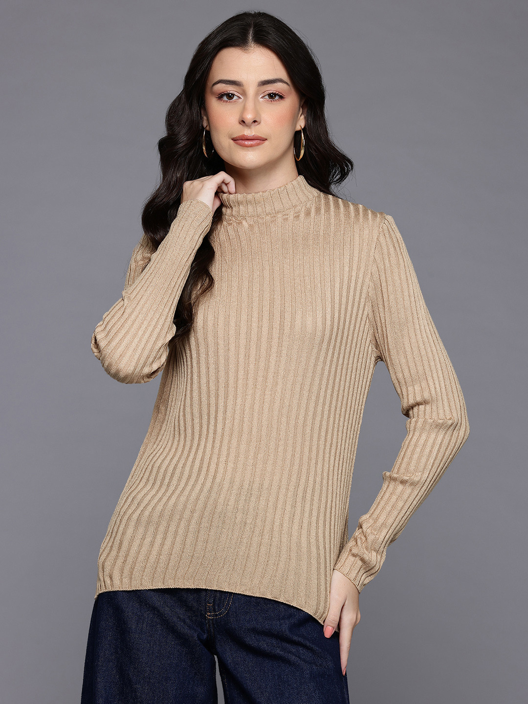 Allen Solly Ribbed Applique Detail Acrylic Pullover
