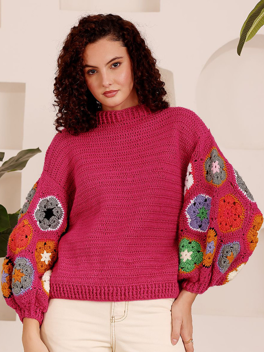 Velvery Women's Ribbed Floral Oversized Pullover